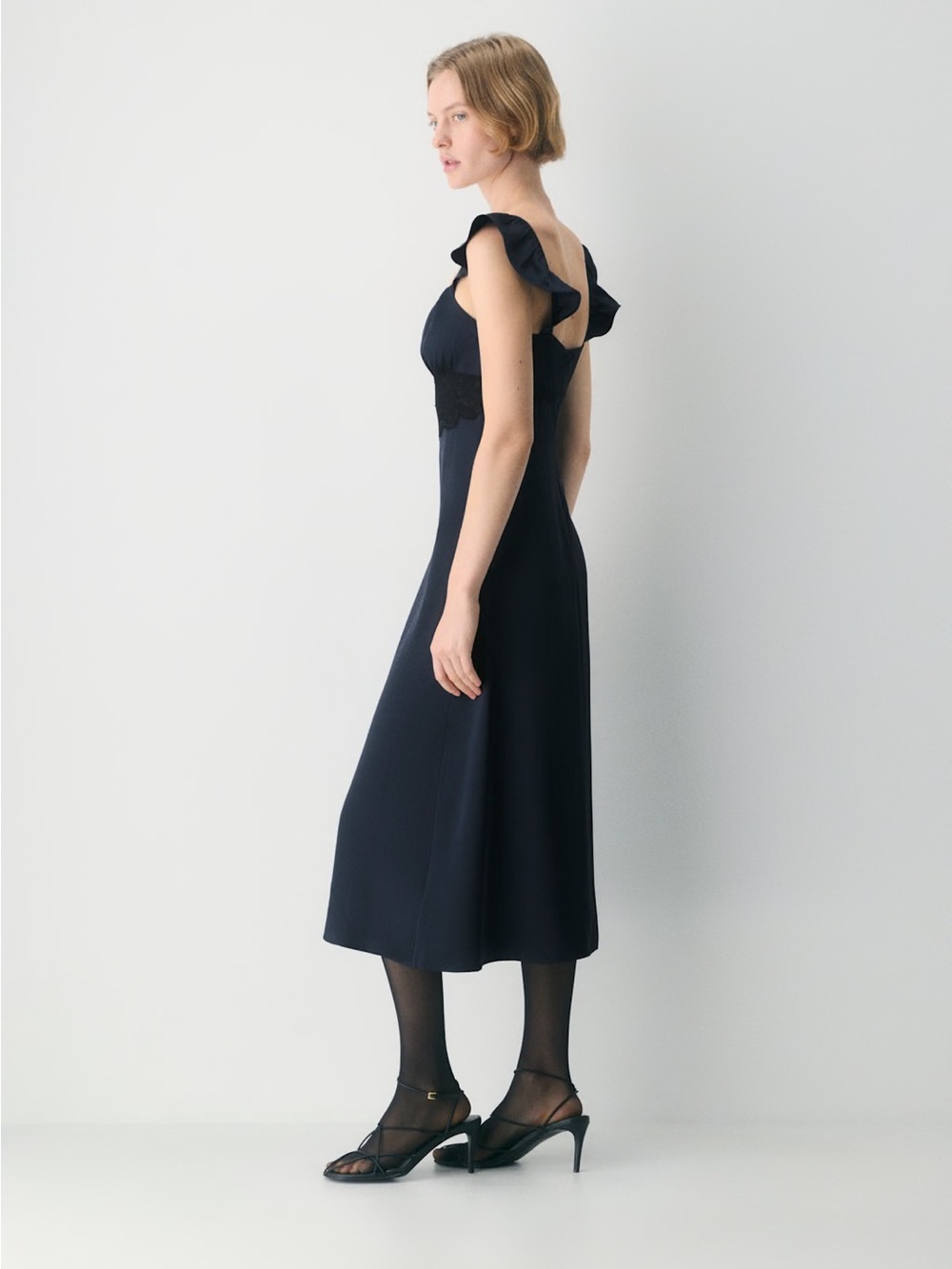 NWT Aritzia “Magnate Satin Dress” in dark night navy by Wilfred - Picture 6 of 11